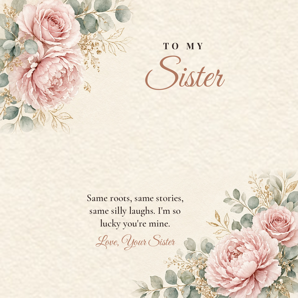 Message card: To My Sister – Same Roots, Same Stories