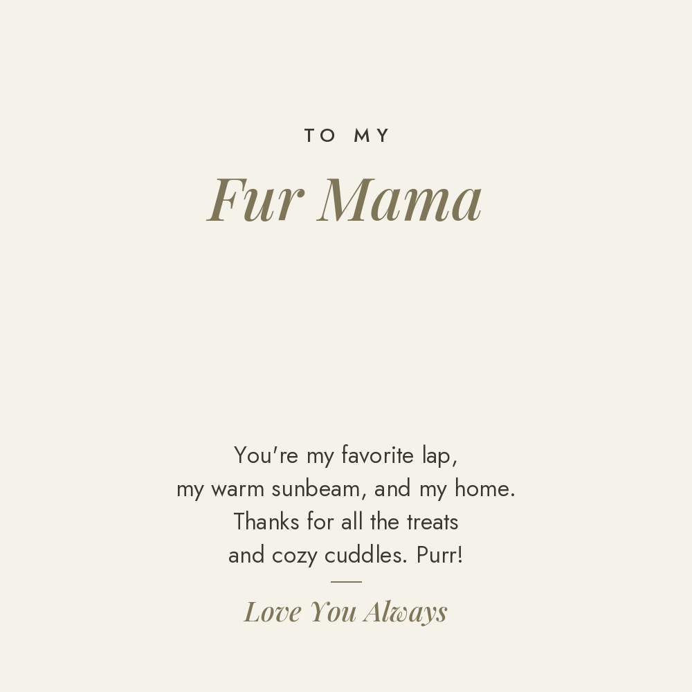 To My Fur Mama message card from the cat for paw print name necklace