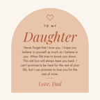 Message card: To my beautiful daughter, I promise to love you for the rest of my life