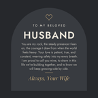 Message card: To My Beloved Husband, You are my rock, the steady presence I lean on